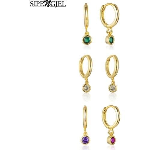 SIPENGJEL Fashion Colorful Crystal Drop Hoop Earrings Geometric Round Huggie Earrings For Women Pierced Jewelry 2021