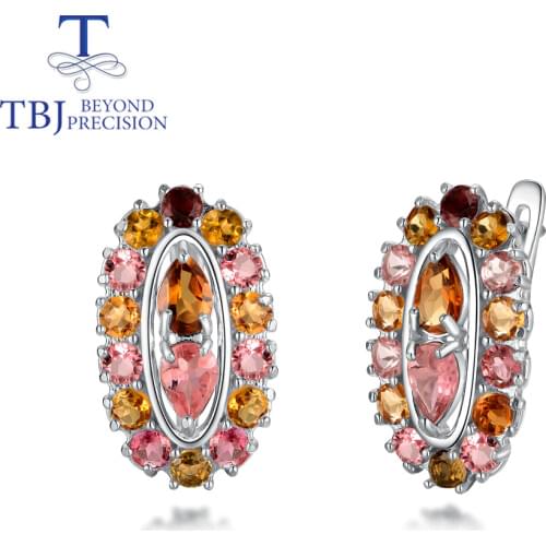 4.5ct Gemstone Earrings 100% natural Brazil Tourmaline colorful gemstone 925 sterling silver fine jewelry for women tbj