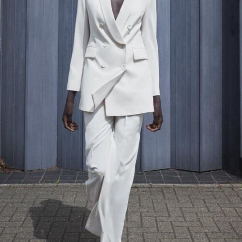 Women 2021 Fashion Office Wear Double Breasted Blazer Coat Vintage Long Sleeve Pockets Female Outerwear Chic Tops