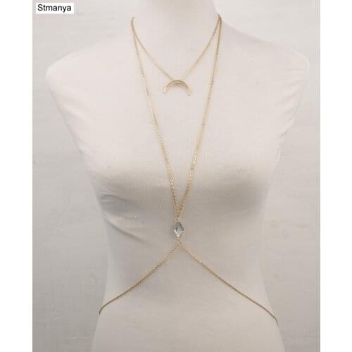 Girl Sexy Simple Crossover Beach Party mon Crystal Rhinestone Body jewelry Necklace Women Jewelry D1021