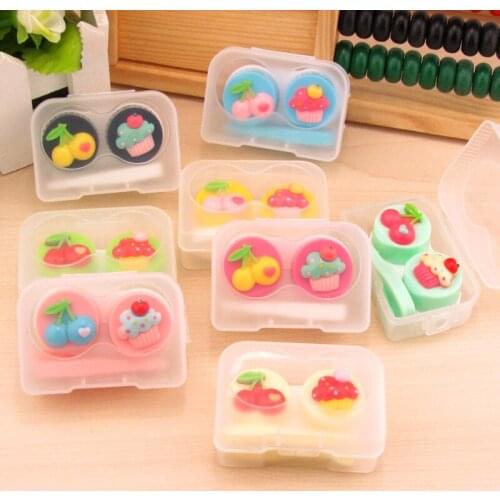 10pcs fashion Cute Cherry cake practical to carry Plastic Contact Lens Case With mirror Partner box Nursing box 6.5*4.3*2.5CM