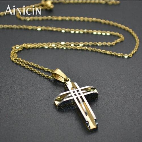 316L Stainless Steel Gold Silver Relation of Cross Pendant Gold Chain Necklace 18x30mm Fashion Mens Punk Jewelry Birthday Gift