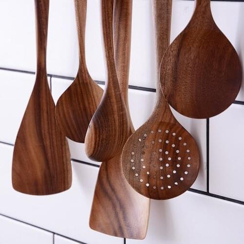 Teak Non-Stick Pan Wooden Turner Spatula Colander Rice Spoon Soup Spoon Oil Dipper Stirring Spoon Solid Wood Household