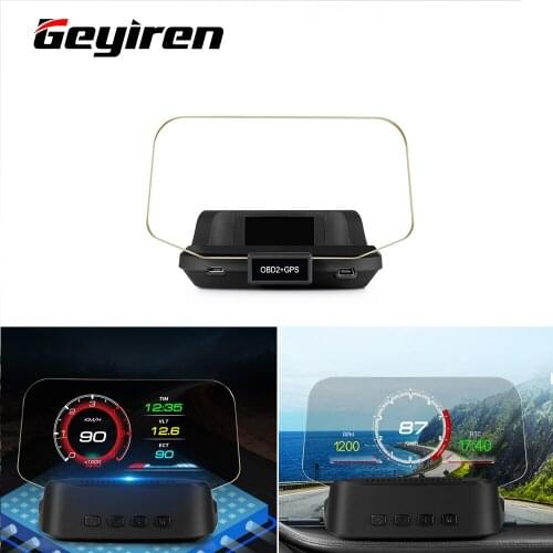 GEYIREN Car Accessories HUD C2OBD GPS Dual Systems Auto Electronic Diagnostic Tools Head Up Display Speedometer Over Speed Alarm