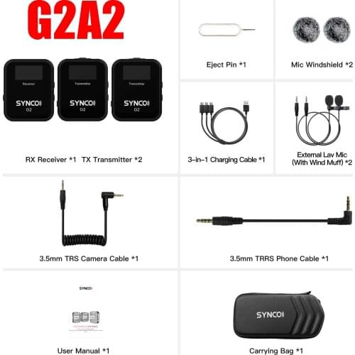 SYNCO G2A2 Wireless Lavalier Microphone System for Smartphone Laptop DSLR Tablet Camcorder Recorder pk Comica Rode Mic