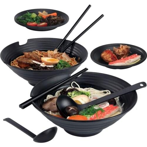 2 Set Large Noodle Bowl With Spoon Ramen Bowl Household Large Ramen Rice Noodles Soup Bowls Melamine Black Ramen Bowl Set