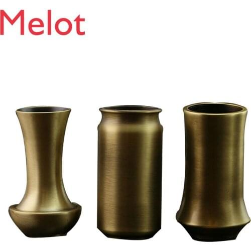 Pure Copper Incense Matter Bottle Tool Insert Bottle Storage Bottle Tea Ceremony Insert Antique Vase Cylindrical Beam Mouth