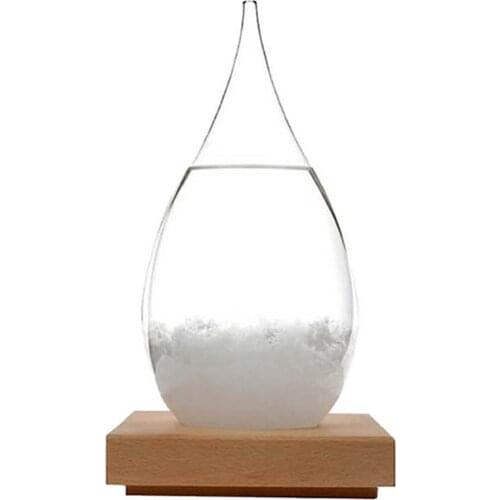 Tempest Glass Predictor Weather Forecast Decorative Barometer Drops-Shaped Small Bottle Gift with Wooden Base HFing