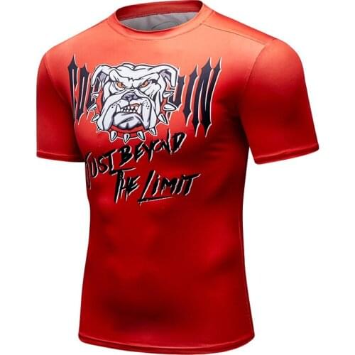 Mens Red 3D Cartoon Dog Printed Short Sleeve T-Shirt Compression Round Neck Breathable Tights Running Fitness Jerseys
