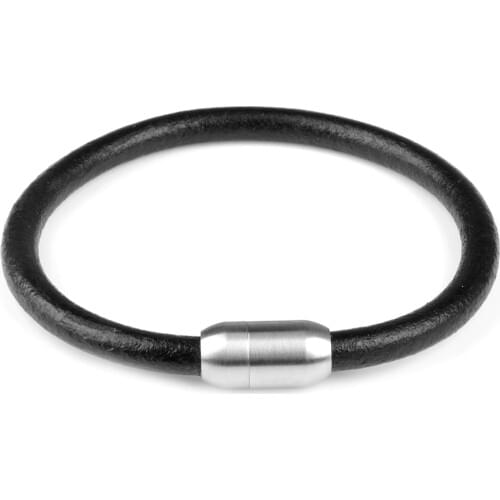 Smooth Genuine Leather Bracelet Stainless Steel Magnetic Clasp Handmade Men Black Bracelets Bangles For Men