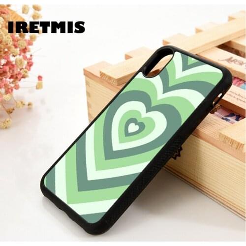 Iretmis 5 5S SE 6 6S TPU Silicone Rubber Phone Case Cover for iPhone 7 8 Plus X Xs 11 12 MINI Pro Max XR Green Love Heart