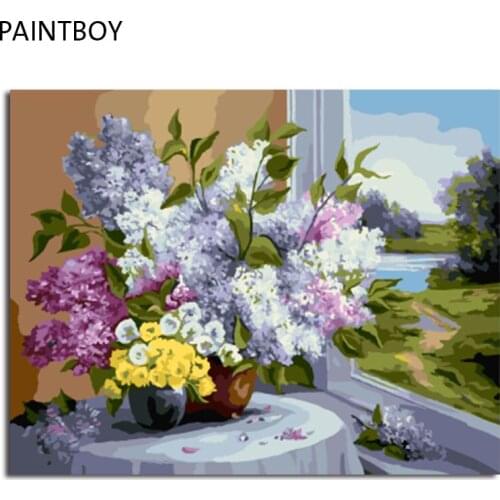PAINTBOY Framed Pictures Painting By Numbers Flower Handwork Canvas Oil Painting Home Decor For Living Room