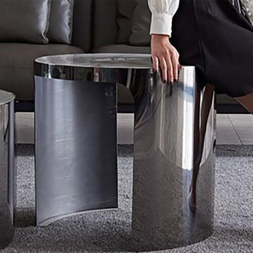 Nordic coffee table combination round marble stainless steel small apartment living room home post-modern light luxury rock