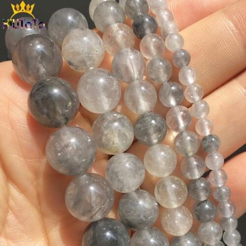 Natural Stone Grey Cloudy Quartz Beads For Jewelry Making 6 8 10 12mm Round Spacer Beads DIY Bracelet Accessories 15