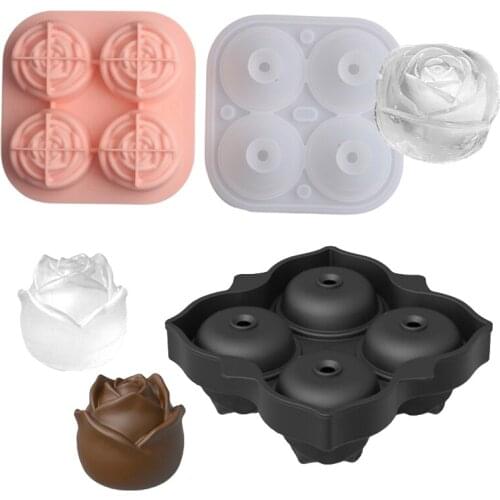 Meibum Rose Ice Cube Tray 4 Grids Silicone Ice Cream Molds Whiskey Juice Summer Bar Cold Drink Kitchen Tools Chocolate Mould