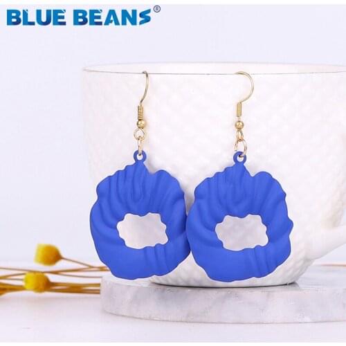 BLUE BEANS Blue Metal earrings fashion jewelry long dangle earrings for women korean Hoop drop earrings earring kpop wholesa