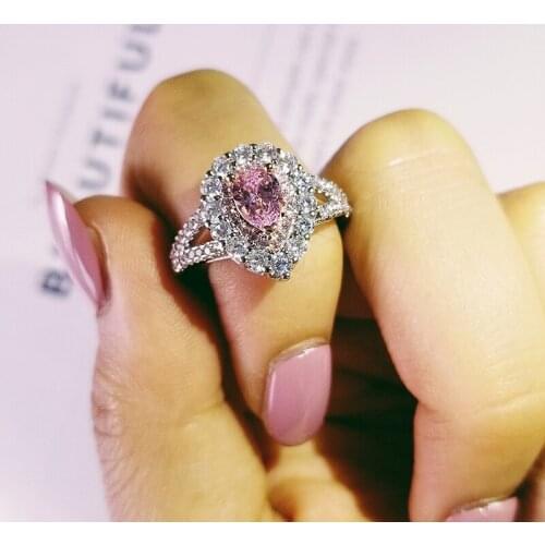 Trendy luxury pink pear drop cut engagement ring for Wedding Engagement women and ladys love girl finger Jewelry wholesale R4895