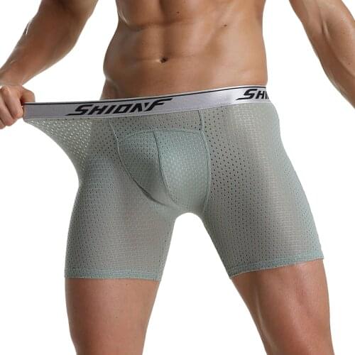 Men Long Boxer Shorts Mesh Breathable Sports Fitness Underwear Ice Silk Slip Homme Boxershorts Ropa Interior Hombre Trunks 5XL