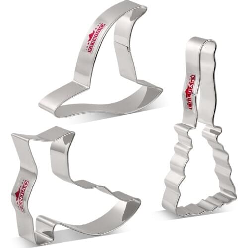 KENIAO Halloween Cookie Cutter Set - 3 PC - Witchs Shoes, Witchs Hat, Witchs Broom - Biscuit Fondant Cutter - Stainless Steel