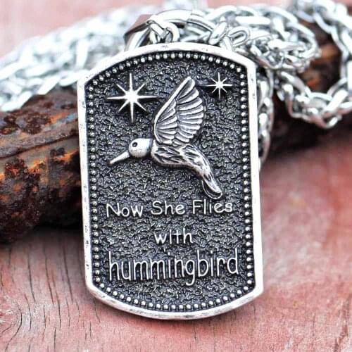 Hummingbird Necklace Now She Flies in my Life Memorial Dog Tag Pendant Family Father Sympathy Gifts