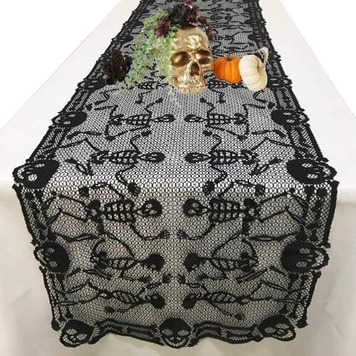 Halloween Table Runner Lace Skull Black Stove Towel Table Cloth Rectangular Fireplace Table Cover Halloween Decorations For Home