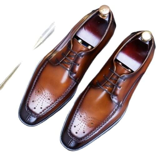 68131 New Fashion Mens New Business Dress Shoes Plus Size Casual Cowhide Lace-up Carved Wedding Shoes