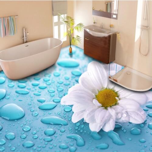 Custom Floor Wallpaper 3D Stereoscopic Drops Flower Vinyl Floor Tiles Waterproof Wallpaper For Bathroom 3D Floor Mural Sticker