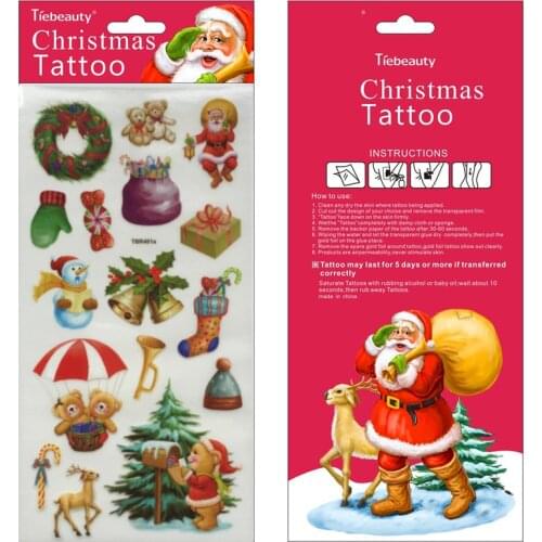 Wholesale New Onetime Holloween Christmas Holiday Temporary Tattoo Adhesive Xmas Tattoo Sticker Waterproof Body tatuajes 500pcs
