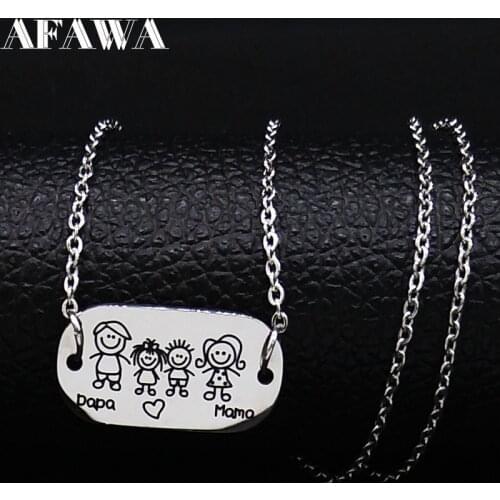 2021 Family PAPA MAMA and Boy Girl Stainless Steel Necklace Women Silver Color Chain Necklaces Gift Jewerly collares N19546