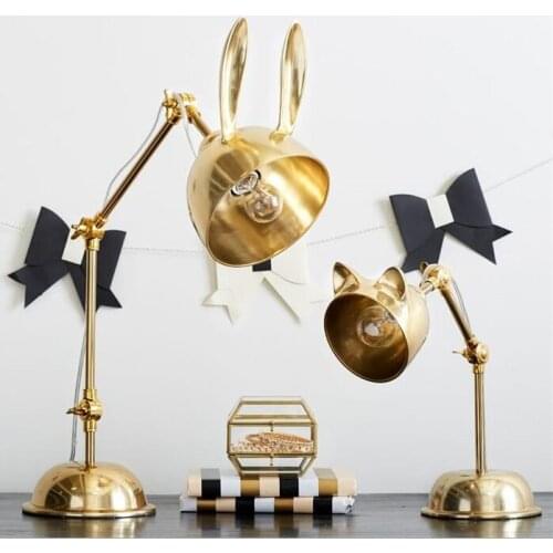 Postmodern Gold rabbit Nordic Designer Iron Table Lamp Creative Loft American Style Lighting Office Home Bedroom Foyer Hotel