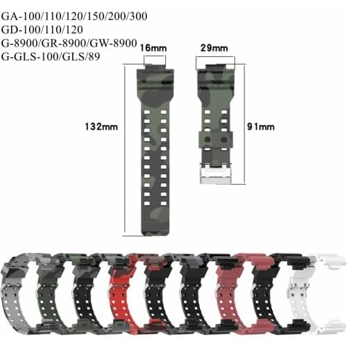 16mm Silicone Watchband for Casio G-shock GA 110 100 120 300 GD100 110 GW-8900 Camouflage Watch Band Belt Wrist Strap