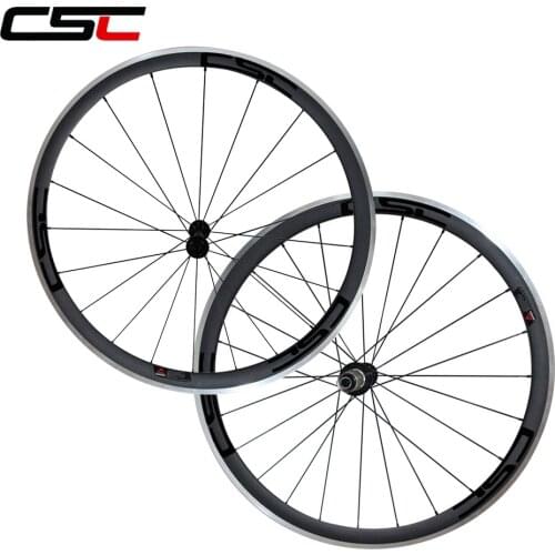 CSC 23 wide deep 38mm clincher carbon bike wheels with aluminium braking surface Powerway R13 hub + pillar 1420 or sapim spokes