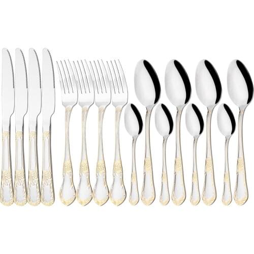 Vintage Gold Cutlery Set Knives Fork Tea Spoon Dinnerware Silverware 18/10 Stainless Steel Tableware Set Party Kitchen Flatware