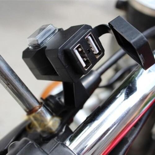 12-24V/9-90V Dual USB Ports Motorcycle Handlebar Rearview Mirror Phone Charger
