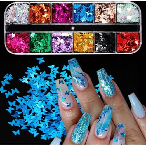 Mirror Sparkly Butterfly Nail Sequins Paillette Mixed Colors Nail Holographics Glitter 3D Flakes Slices Spangle Art Accessories