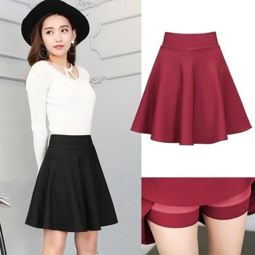 Skirt Summer 2021 Women Faldas Jupe Mini Skirts High Waist Pleated Jupe Femme Spring A-Line With Safety Lining Pants Plus Size