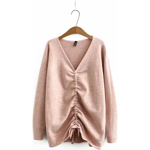 Plus size V neck long sleeve women loose knitted sweaters 2021 new winter casual ladies pullover sweater female tops black cream