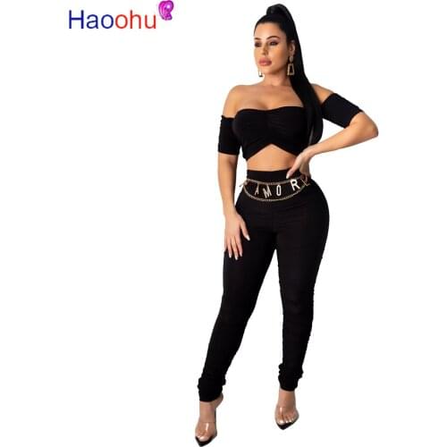 2020 Winter Women sets Slash Neck Short Sleeve Crop Top Pants Suits Two Piece Set Casual Fashion Tracksuit Fitness Outfits