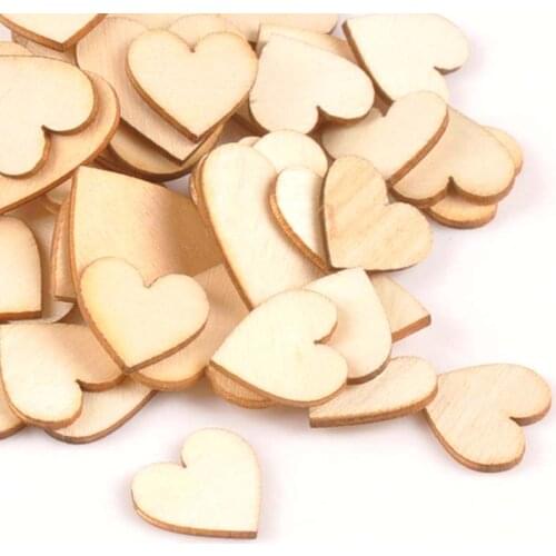 100pcs Natural Unfinished Wood Carfts Heart Shape Scrapbooking DIY For Handmade Home Decoration Wooden Arts 15-28mm m0587x