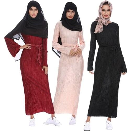 2021 Muslim New Pleated Dress Popular Arab Middle East Turkey Fashion Robe Dress Islamic Girl Summer Light and Breathable