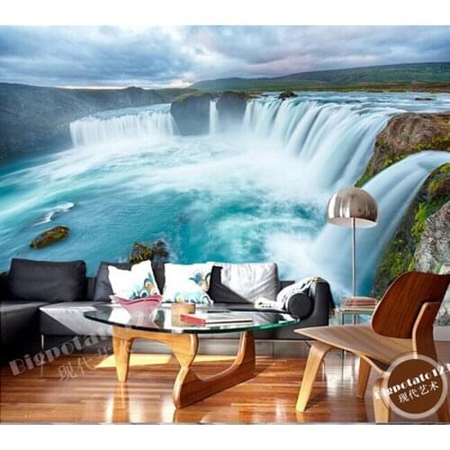 The custom 3D murals,Beautiful blue grand waterfall papel de parede,living room sofa TV wall bedroom wall paper