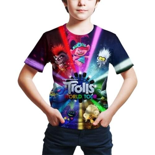 New 2021 Summer Baby Girl T-shirt Troll Movie World Tour Uniform Two 3D Cute Images Boy Clothes Street Tees Boy Tops