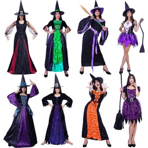 Halloween Witch Costume Fancy Dress Women Wizard Witch Dress Purim Party Cosplay Costume Dress Up Adult Witch Dress for Women