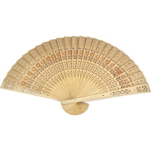 Chinese Folding Bamboo Original Wooden Carved Hand Fan Fit Wedding Bridal Party