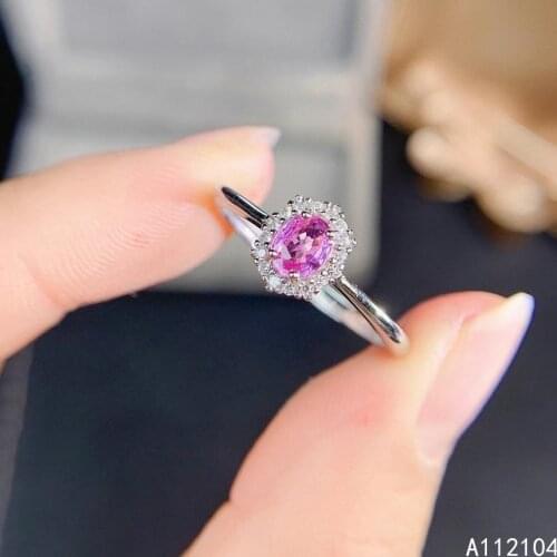 KJJEAXCMY fine jewelry 925 sterling silver inlaid natural pink sapphire girl fresh lovely adjustable gem ring support detection