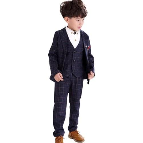 Children Formal Prince Brand Jackets Vest Pants 3pcs Suit Baby Boys Suits Kids Blazer Wedding Birthday Party Clothes Set