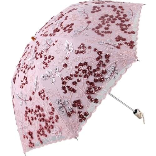 Embroidery Lace Umbrella Parasol Foldable Umbrella Sun Protection and Ultraviolet Protection Two Fold Parasol