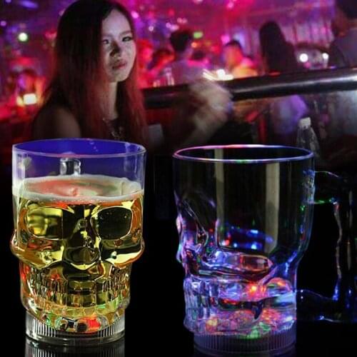 Skull Cup Automatic glow Lighting Mug Creative LED Party Bar Pub Kitchen Wine Food Grade Plastic Mug