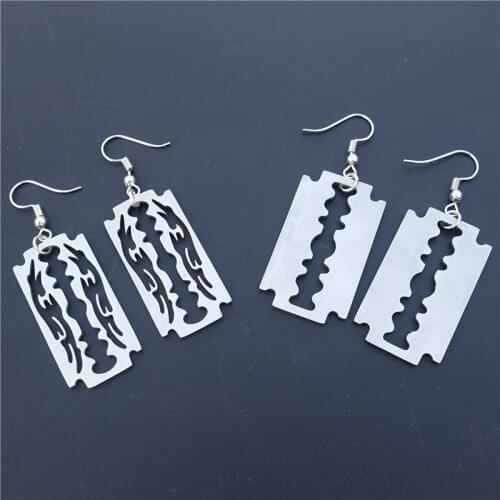 Razor Blades Slippy Razor Blades Stainless Steel Earrings For Women Girls 12 Pairs/lot Wholesale 2 Styles Mix