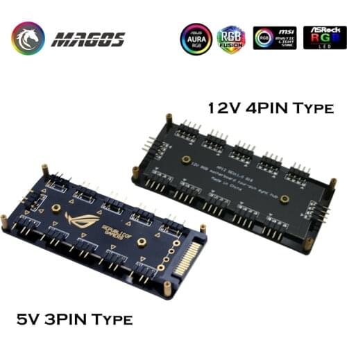 Motherboard RGB Splitter HUB, 12V 4Pin or 5V 3Pin(SATA Power Supply) Optional, Support M/B RGB Lighting AURA SYNC